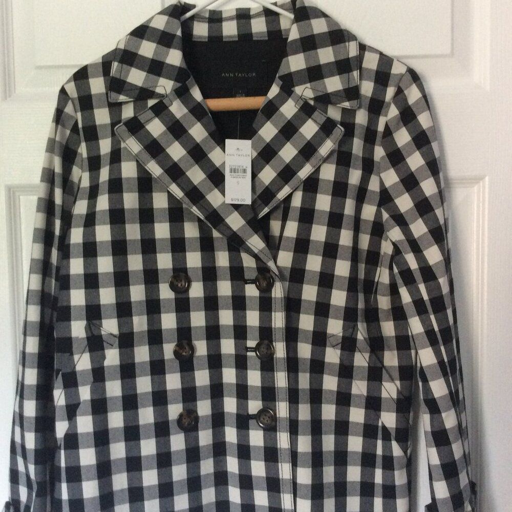 Ann Taylor Black and White Gingham Double Breasted Swing Jacket Size S NWT - Picture 3 of 8